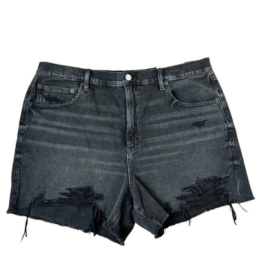NEW American Eagle Highest Rise 90s Boyfriend Shorts Distressed Black Size 18